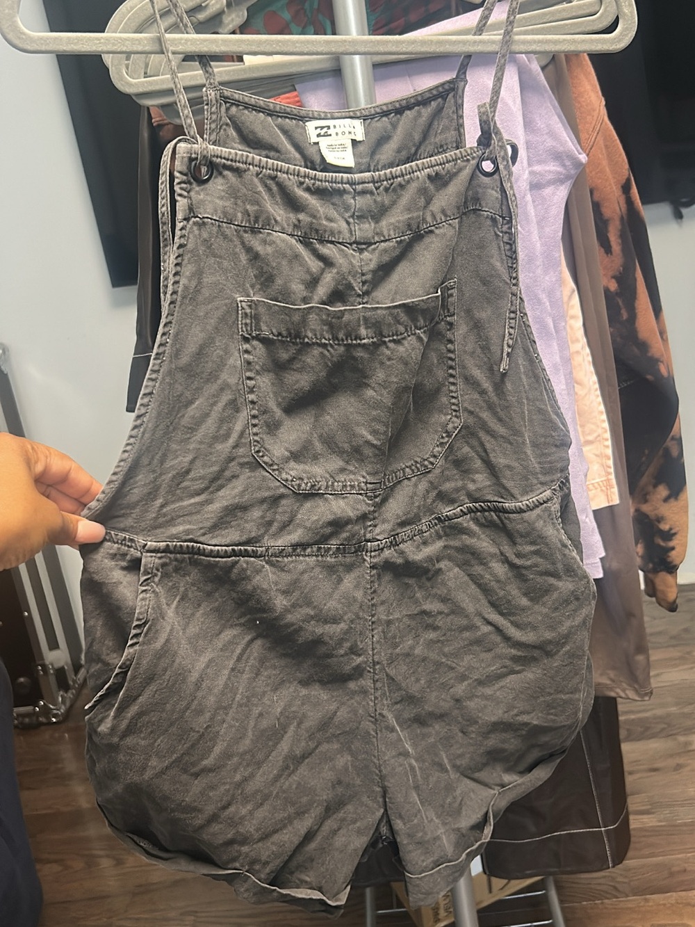 Billabong Black Washed Short Overalls Romper